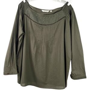 ORVIS Women's Blouse Boat Neckline 3/4 Sleeves Embroidered 100% Cotton Size XL